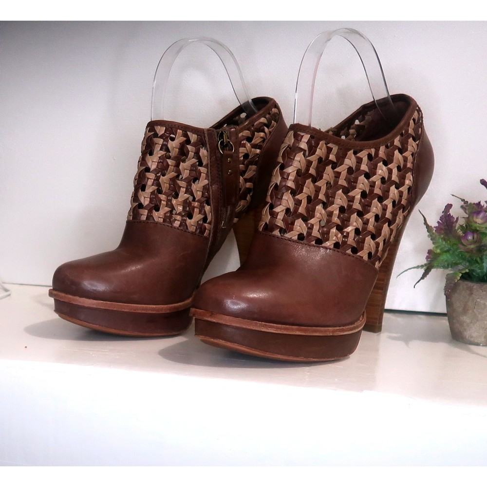 UGG Brown Ankle Boots with Woven Design